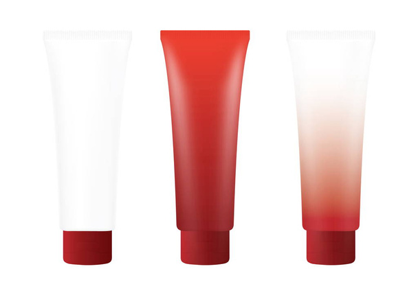 Tube Red Cream Foam Bouteille sur fond blanc isolé, cosmétiques, tube de traitement à la crème blanc
 - Photo, image