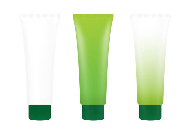 白い背景の分離、化粧品、クリーム チューブ治療管白管グリーン クリーム泡ボトル - 写真・画像