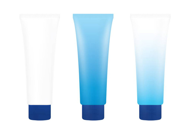 Tubo azul crema espuma botella sobre fondo blanco aislado, cosméticos, tubo crema tratamiento tubo blanco
 - Foto, imagen