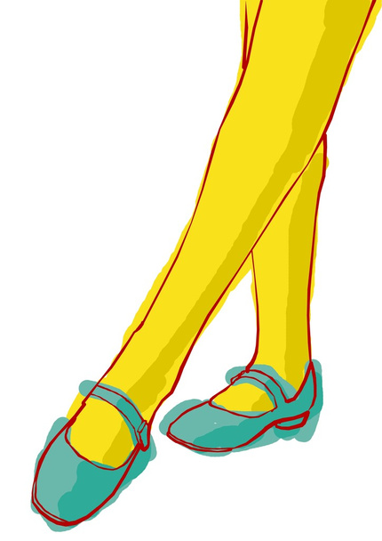 Drawing - vintage girls legs in yellow tights blue shoes - Photo, Image