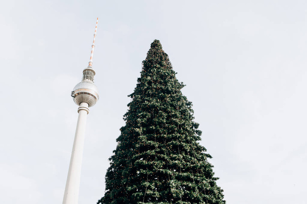 Árbol de Navidad en Alexanderplatz en Berlín en Alemania
. - Foto, Imagen