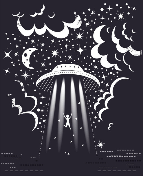 UFO-vektori. Sarjakuva. Eristetty taide Moon Stars
 - Vektori, kuva
