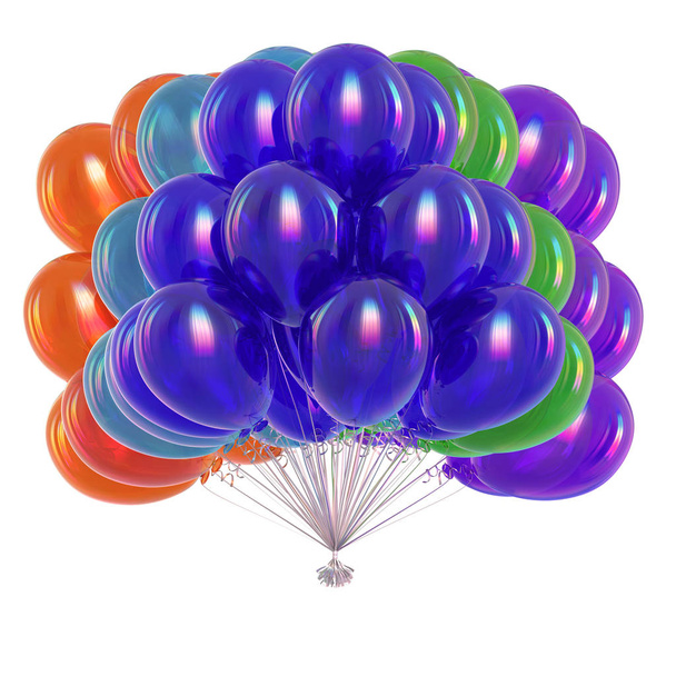 balloons bunch multicolored, birthday party decoration colorful. 3d rendering - Foto, Imagen