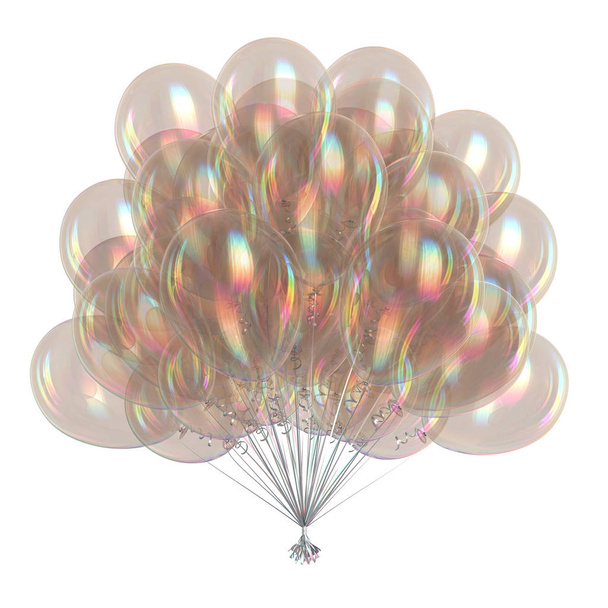 bubble balloons bunch birthday decoration translucent. anniversary celebration party greeting card design element. 3d illustration - Foto, Imagen