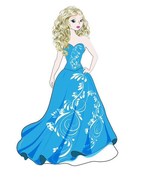 beautiful young princess in a magnificent blue dress - Vector, afbeelding