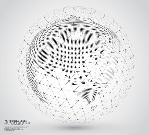 Three-dimensional dotted world map with wireframe sphare - Vector, Image
