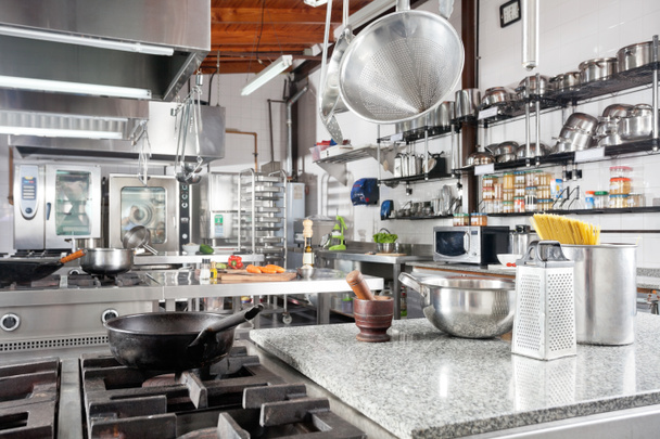 Utensils On Counter In Commercial Kitchen - Photo, Image