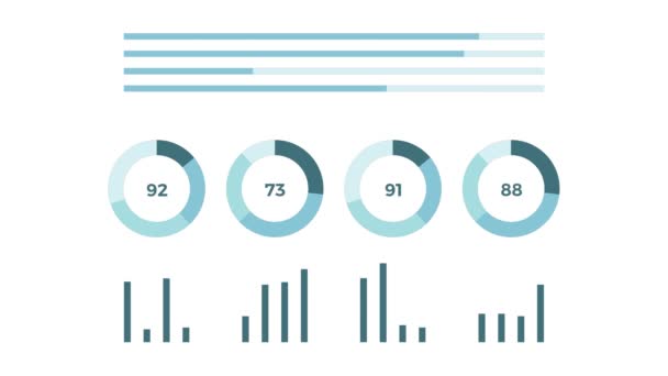 Pulpitu nawigacyjnego infografikę animacji w ruchomej grafiki 2d z wykresy statystyk. Wykresy kołowe, przepływu pracy i elementy interfejsu użytkownika.  - Materiał filmowy, wideo