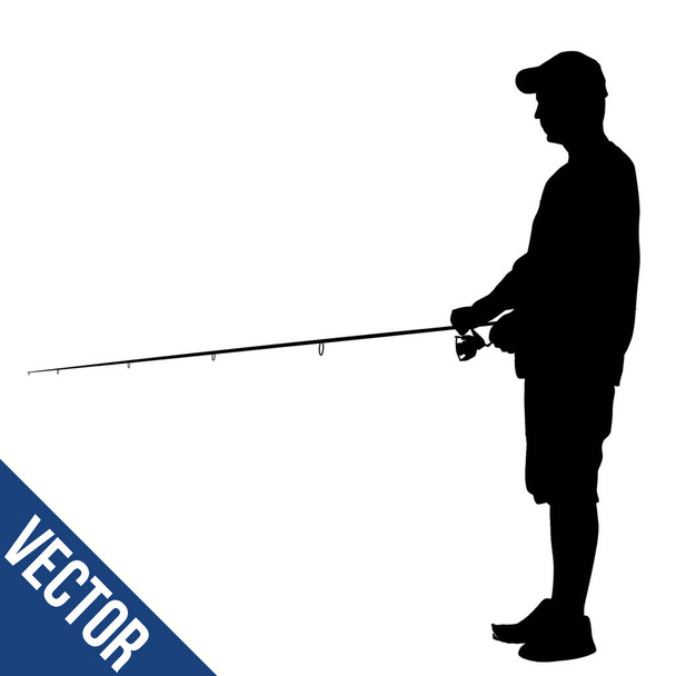 Silueta de pescador sobre fondo blanco, ilustración vectorial
 - Vector, Imagen