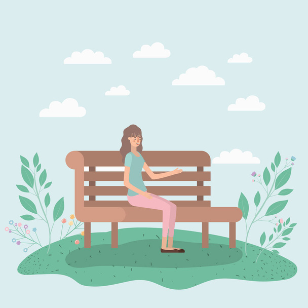 όμορφη γυναίκα που κάθεται σε καρέκλα πάρκο - Διάνυσμα, εικόνα