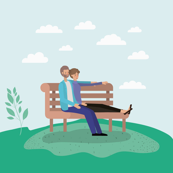 молода пара коханців сидить на парковому стільці
 - Вектор, зображення