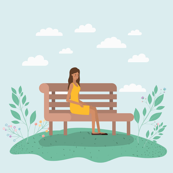 公園の椅子に座っている美しい女性 - ベクター画像