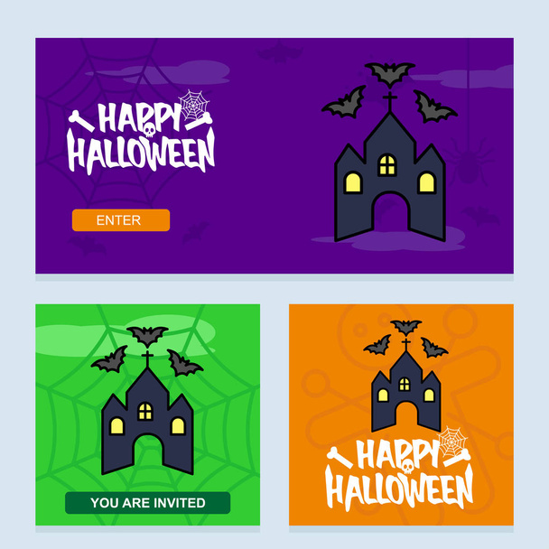 Happy Halloween uitnodiging ontwerp met gejaagd huis vector - Vector, afbeelding