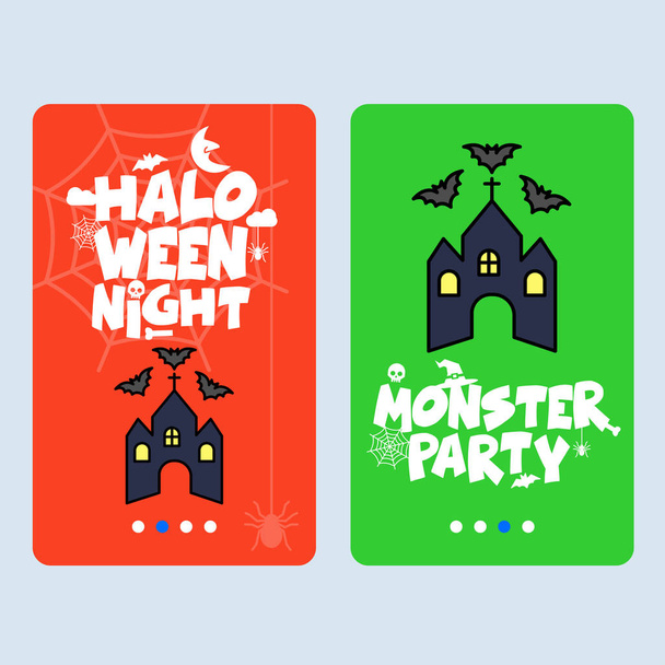 Gelukkig uitnodiging voor Halloween-feest ontwerpen met gejaagd huis, kleurrijke vectorillustratie - Vector, afbeelding