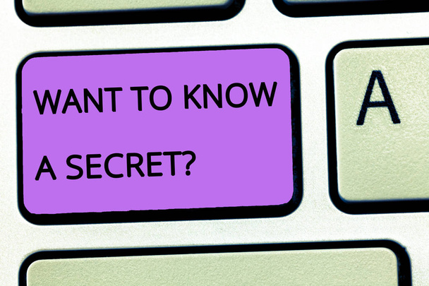 Λέξη γράφοντας κείμενο θέλουν να γνωρίζουν του μυστικό του μια ερώτηση. Επιχειρηματική ιδέα για να αποκαλύψει ένα εμπιστευτικές πληροφορίες ζωτικής σημασίας - Φωτογραφία, εικόνα