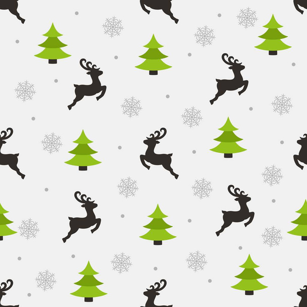 Bezproblémový nový rok vzorek na šedém pozadí. Sob, vánoční strom a snowflaks. Ornament na Dárkový balicí papír, textilie, textilní, tapety, oblečení, povrchových textur, scrapbook. Vektor. - Vektor, obrázek
