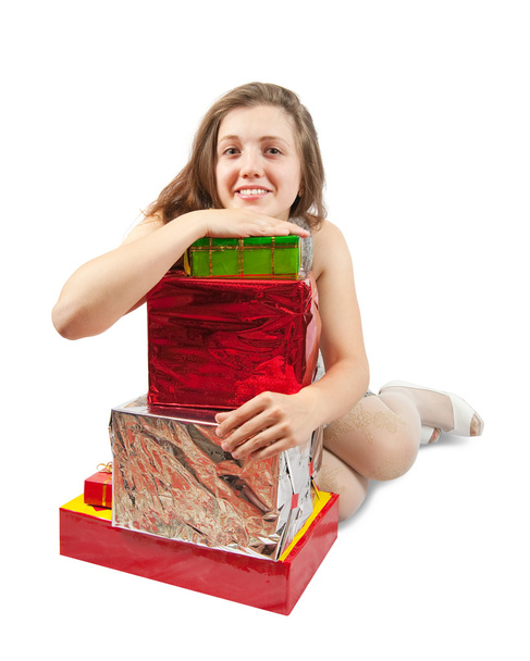 Girl with few coloured gifts - Foto, Imagem