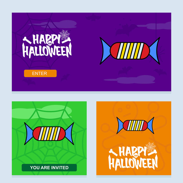 Happy Halloween invitation design with candy vector - Вектор,изображение