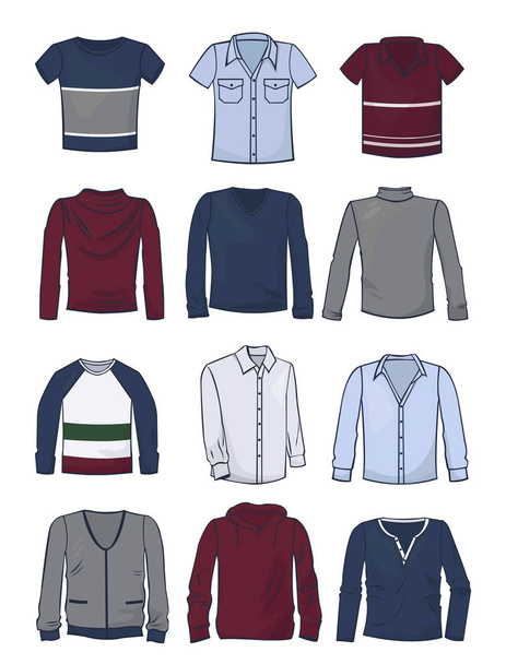 Набор одежды для мужчин, повседневная одежда, различные модели, изолированные на белом фоне
 - Вектор,изображение