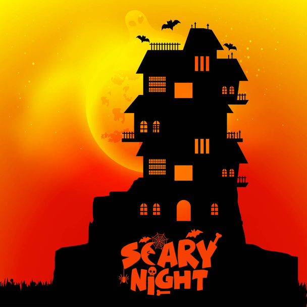 Scary night design with typography. Vector illustration of Halloween print or celebration card - Vetor, Imagem