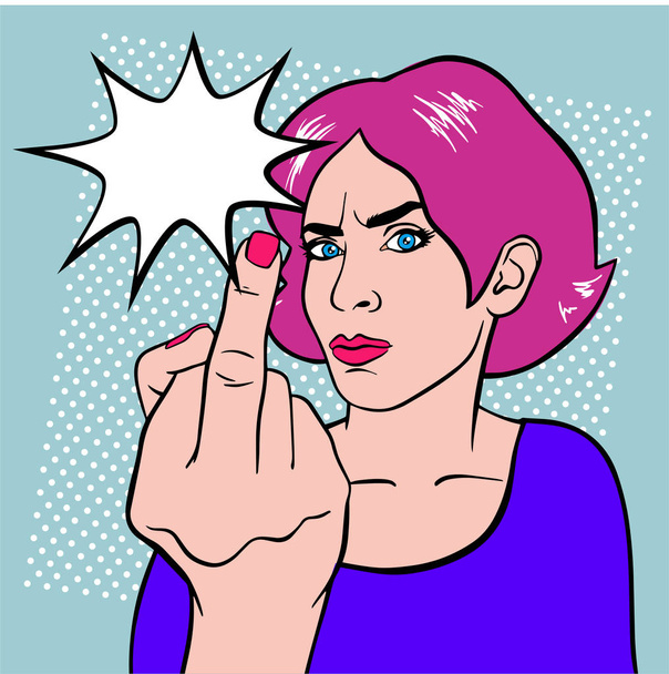 Θυμωμένη γυναίκα δείχνει σκατά σας σύμβολο σε ποπ τέχνη στυλ - Διάνυσμα, εικόνα
