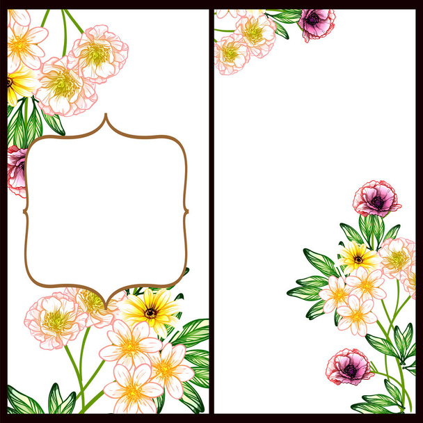 Vintage style flower wedding cards set. Floral elements and frames. - Vektor, kép