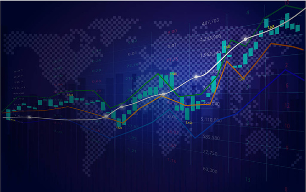 Αγορά μετοχών ή forex συναλλαγών γραφήματος με το δείκτη στον παγκόσμιο χάρτη υπόβαθρο για οικονομική έννοια - Διάνυσμα, εικόνα