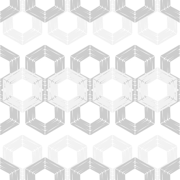 Seamless abstract geometric pattern. Shapes of hexagons. Mosaic texture. Brushwork. Hand hatching. Can be used for ceramic tile, wallpaper, linoleum, textile, invitation card, wrapping, web page background. - Vector, Image