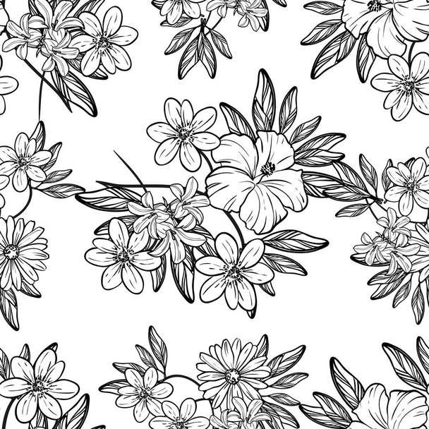 nahtlose Blumenmuster im Vintage-Stil. Florale Elemente in der Kontur - Vektor, Bild