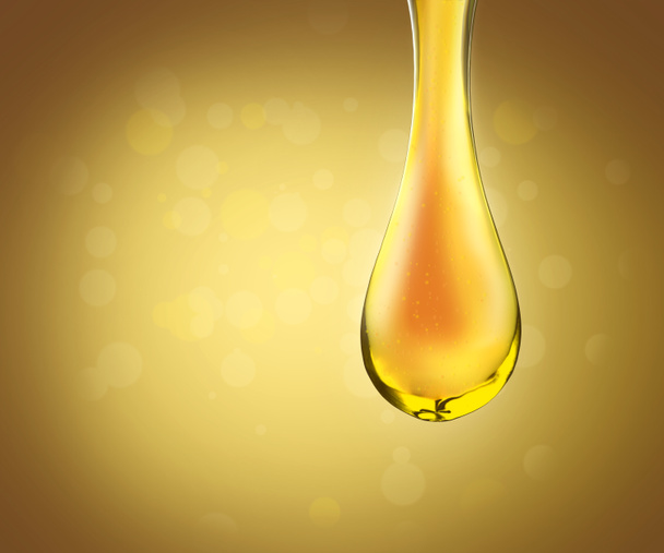 Gotas de aceite de oro sobre fondo amarillo
 - Foto, Imagen
