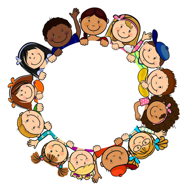 Crianças em círculo fundo branco
 - Vetor, Imagem
