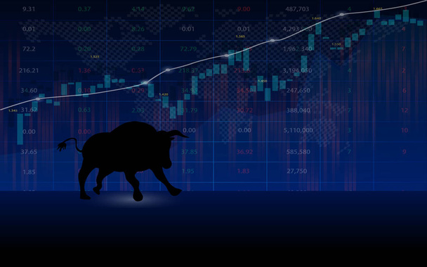 株式投資の背景概念、ベクトル図に強気のシンボルと株式市場 - ベクター画像