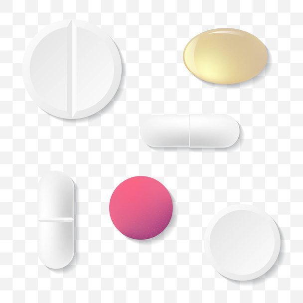 Medikamententabletten isoliert auf transparentem Hintergrund, Vektorillustration - Vektor, Bild