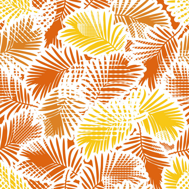Seamless background with decorative leaves. Tropical palm leaves. Tropical jungle. Points. Can be used for wallpaper, textile, invitation card, wrapping, web page background. - Vector, Image