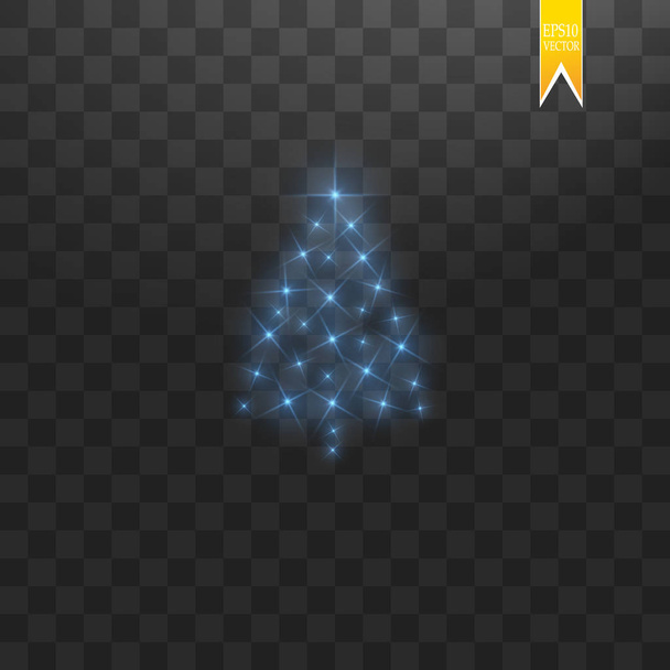 Noel ağacı yaptı. Ve mavi glitter bokeh ışıklar parıldıyor. Parlayan yıldız, Güneş parçacıklar ve kıvılcım lens ile şeffaf arka plan üzerinde etkisi flare - Vektör, Görsel