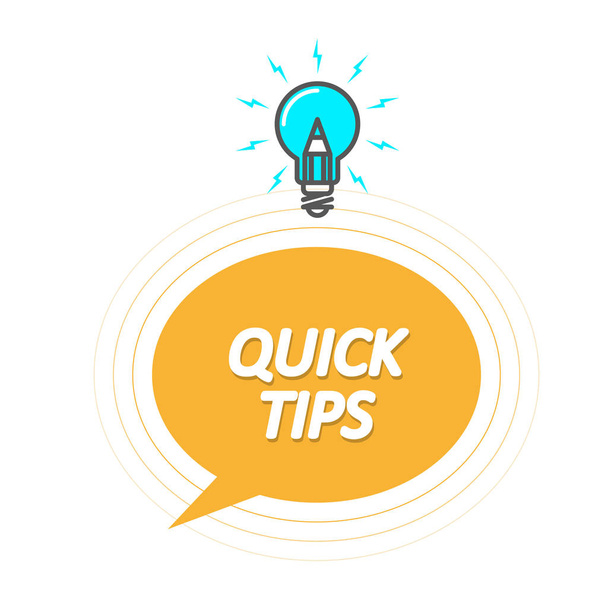 Consejos y trucos símbolo - Quick Tips icono con bombilla, burbuja del habla
 - Vector, imagen