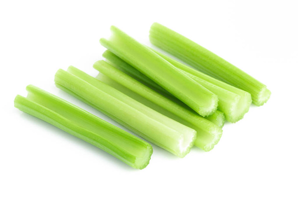 新鮮なグリーン セロリの葉野菜の健康的な概念のための食糧、白地に分離 - 写真・画像