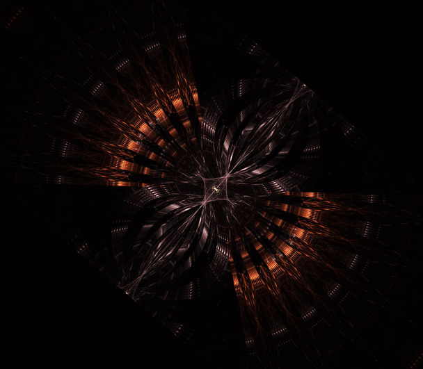 OVNI, nave espacial alienígena, platillo volador con mirada steampunk. Metrópolis, ciencia ficción, ilustración, arte fractal generado por ordenador
, - Foto, Imagen