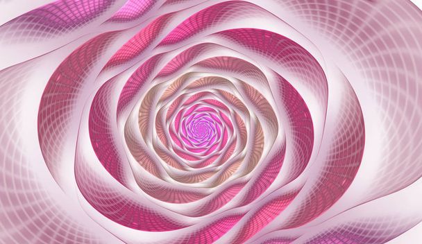 Abstract fractal with grids and spirals, spiral flower usable for desktop wallpaper or for creative cover design. Polygonal wire frame infinity spiral model. Computer-generated image technology style design reminiscent of a futuristic flower - Photo, Image