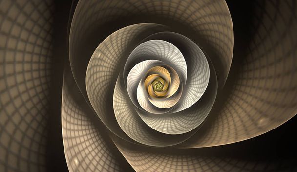 Abstrato fractal com grades e espirais, flor espiral utilizável para papel de parede desktop ou para design de capa criativa. Moldura de arame poligonal modelo espiral infinito. Design de estilo de tecnologia de imagem gerada por computador que lembra uma flor futurista
 - Foto, Imagem