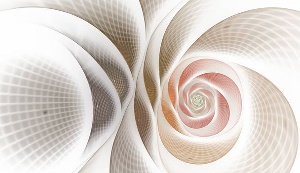 abstraktes Fraktal mit Rastern und Spiralen, Spiralblume für Desktop-Tapeten oder für kreatives Cover-Design. Polygonales Drahtrahmen-Spiralmodell. computergenerierte Bildtechnologie, die an eine futuristische Blume erinnert - Foto, Bild