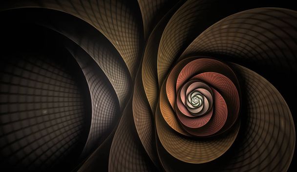 Abstracte fractal met rasters en spiralen, spiraal bloem bruikbaar voor desktop wallpaper of voor creatieve cover ontwerp. Veelhoekige draad frame oneindigheid spiraal model. Computer gegenereerde afbeelding stijl technologieontwerp doet denken aan een futuristische bloem - Foto, afbeelding
