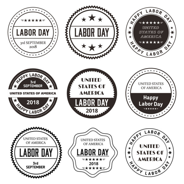 Американские винтажные значки на день труда устанавливают вектор
 - Вектор,изображение