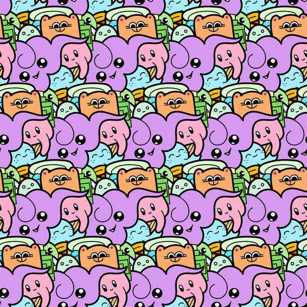 Funny doodle monsters seamless pattern for prints, designs and coloring books - Vektori, kuva