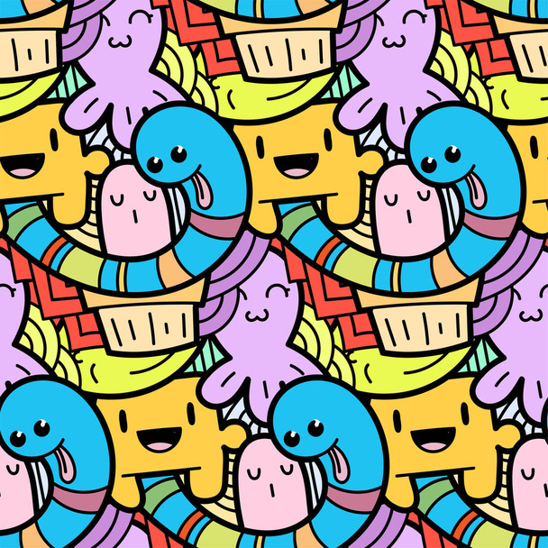Funny doodle monsters seamless pattern for prints, designs and coloring books - Vector, afbeelding