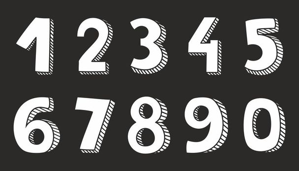 Hand drawn white vector numbers isolated on black background - Διάνυσμα, εικόνα