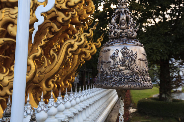 Chiangrai, Thailand - September 01, 2018: Wat Rong Khun (White Temple) is one of most favorite landmarks tourists visit in Thailand, built with modern contemporary unconventional Thai Buddhist arts. - Fotó, kép