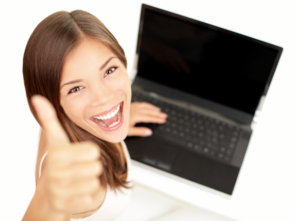 Szczęśliwa kobieta laptopa - Zdjęcie, obraz