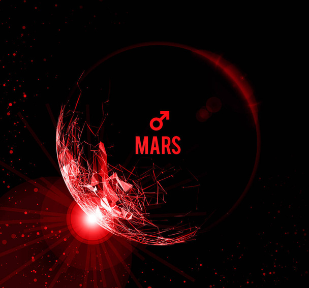 Planeta Mars. Ilustracja wektora na ciemnym tle. Mars w astrologii symbolizuje wigor, odwagę, determinację. - Wektor, obraz