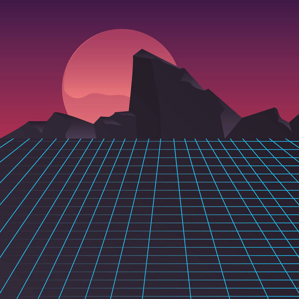 Retro toekomstige etiket met bergen scène - Vector, afbeelding